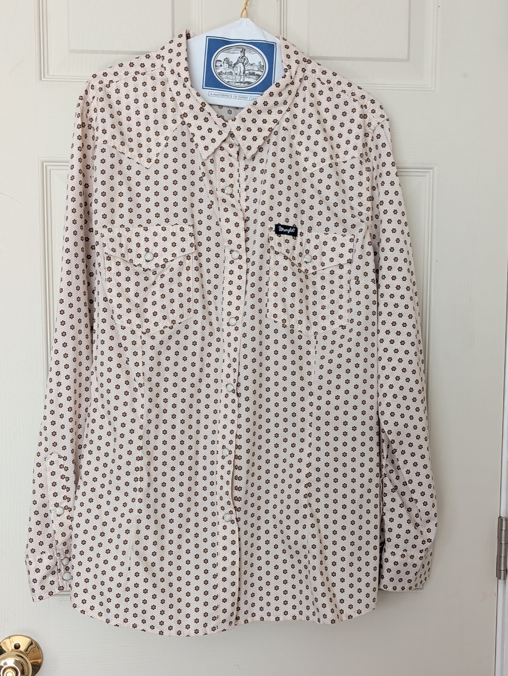 Wrangler Cream Button-Down Shirt with Brown Floral Dot Print